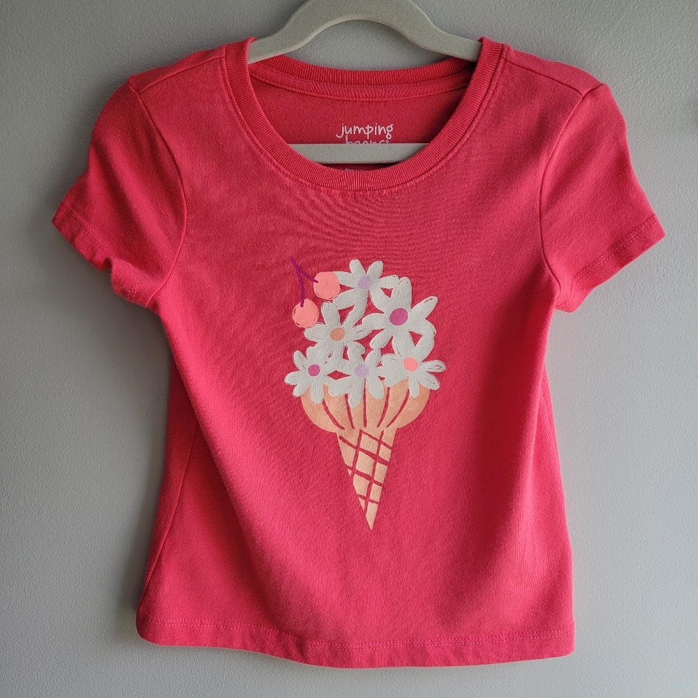 Jumping Beans Girls Size 4 Ice Cream Cone Flower Short Sleeve Graphic Tee Coral